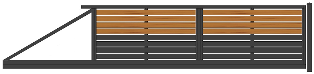 ZAUNPLUS PREMIUM Zaunsystem Malachit 100 P-20 Holzoptik Holzdekor Holzdesign Holzfüllung Holz Kiefer Einfahrtstor elektrisches freitragendes Schiebetor m. A. Abmessung 121x400 links-1