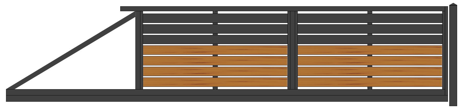 ZAUNPLUS PREMIUM Zaunsystem Malachit 120 P-20 Holzoptik Holzdekor Holzdesign Holzfüllung Holz Kiefer Einfahrtstor Schiebetor freitragen elektrisch m. A. Abmessung 125x400 links